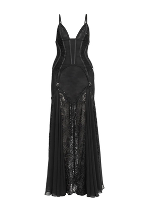 NISSA lace-panel corset maxi dress - Black