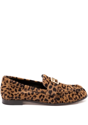 FENDI leopard-print logo-detail loafers - Brown