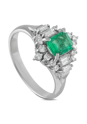 LB Exclusive Platinum diamond emerald cluster ring - Silver