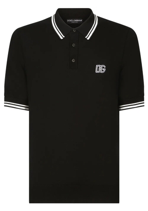 Dolce & Gabbana logo-embroidered stripe-detail polo shirt - Black