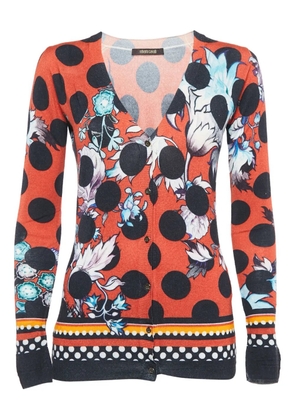 Roberto Cavalli Vintage floral-print polka-dot cardigan - Red