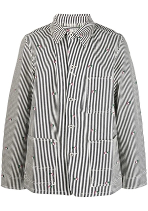 Kenzo floral-embroidered striped shirt jacket - White
