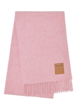 GANNI logo-patch fringed scarf - Pink