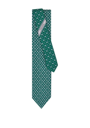 Ferragamo elephant-pattern silk tie - Green