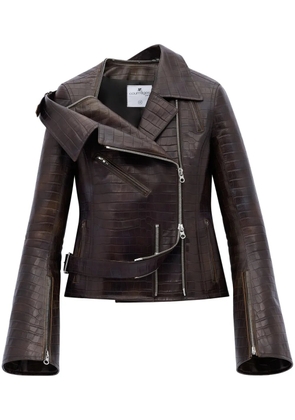 Courrèges crocodille-effect biker jacket - Brown