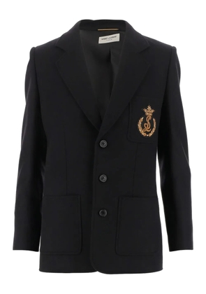 Saint Laurent logo-embroidered single-breasted blazer - Black
