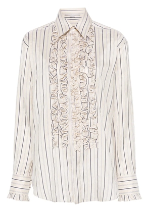 Stella McCartney striped ruffled shirt - Neutrals