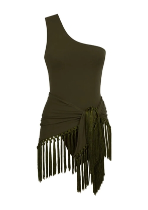 Taller Marmo Yacare one-shoulder fringed swimsuit - Green