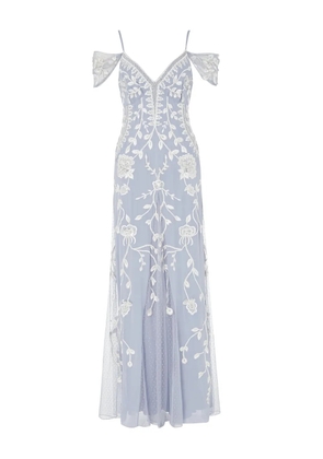 Temperley London Lilly embroidered off-shoulder gown - Blue