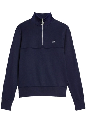 AMI Paris striped short-zip pullover sweatshirt - Blue