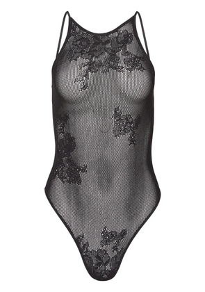 Fleur Du Mal pointelle-knit lace racer bodysuit - Black