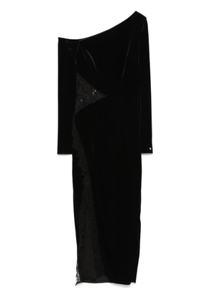 NISSA lace-insert velvet midi dress - Black