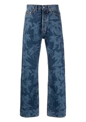 Palm Angels Palmity palm tree-print jeans - Blue