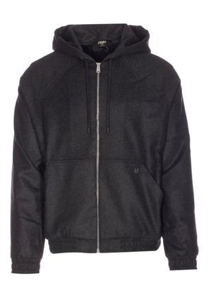 FENDI logo-plaque zip-up hoodie - Grey