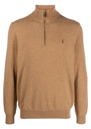 Polo Ralph Lauren logo-embroidered fine-knit jumper - Brown
