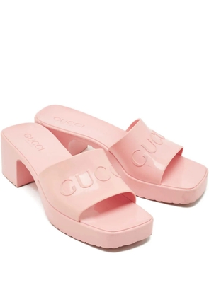 Gucci Pre-Owned embossed-logo block-heel sandals - Pink