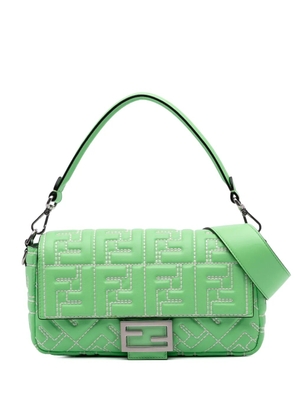 Fendi Pre-Owned 2010-2025 Zucca Embossed Stitched Leather Baguette satchel - Green