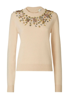 FENDI embellished-neckline crew-neck wool sweater - Neutrals