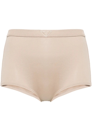 Prada triangle-enamel mini shorts - Neutrals