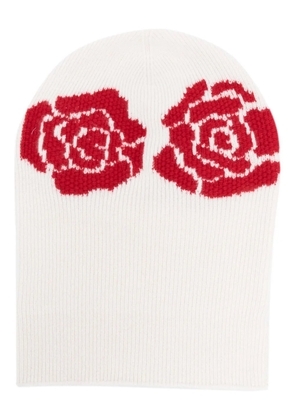 Barrie rose-embroidered crochet beanie - White