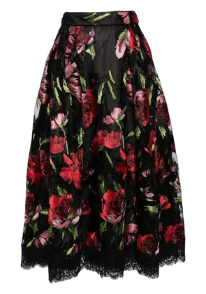 SHIATZY CHEN Libre collection electric-embroidered rose skirt - Black