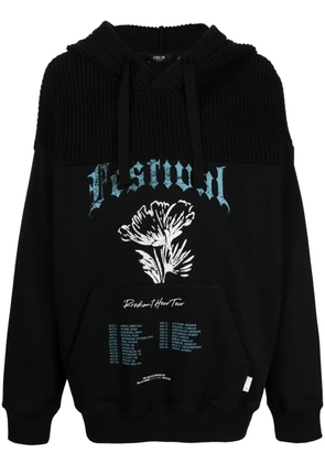 FIVE CM graphic-print panelled drawstring hoodie - Black