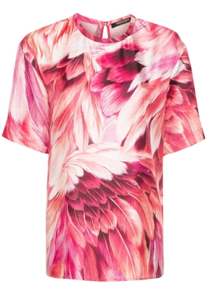 Roberto Cavalli plumage-print silk T-shirt - Pink