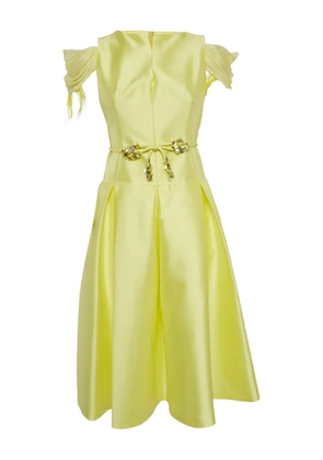 Paule Ka feather-trim bow-detail midi dress - Yellow
