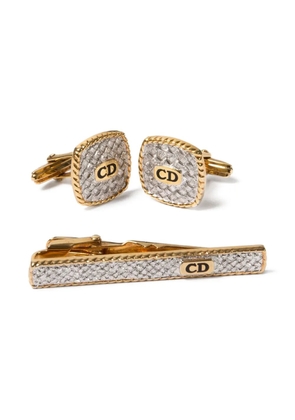 Christian Dior Pre-Owned 1990s logo-engraved cufflinks set - Gold