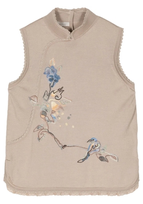 SHIATZY CHEN floral-embroidered knit vest - Brown