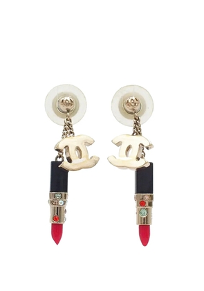 CHANEL Pre-Owned 2005 Gold Plated Resin and Rhinestone CC Lipstick Drop Push Back Earrings costume earrings