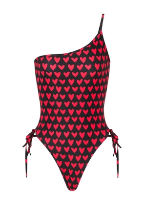 Moschino heart-print one-shoulder swimsuit - Black