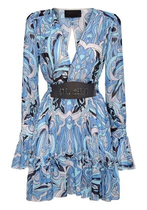 Philipp Plein graphic-print long-sleeved minidress - Blue