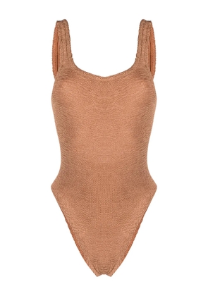 Hunza G open-back crinkled-finish swimsuit - Brown