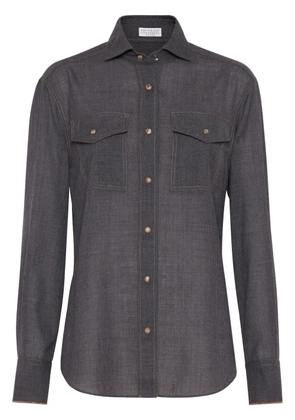 Brunello Cucinelli Monili-trim virgin wool shirt - Grey