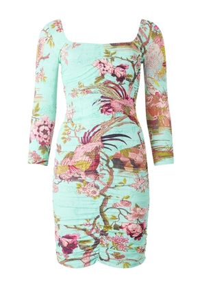 Roberto Cavalli ruched floral-print dress - Blue