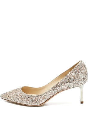 Jimmy Choo Pre-Owned Romy glitter-detail pointed-toe pumps - Neutrals
