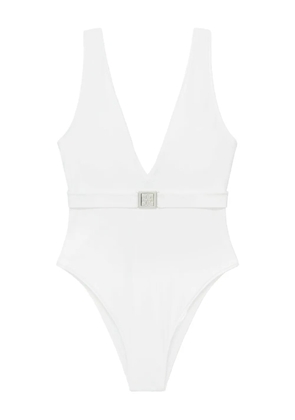 Tory Burch belted V-neck swimsuit - White