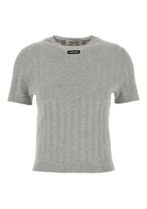Miu Miu short-sleeved ribbed-knit top - Grey