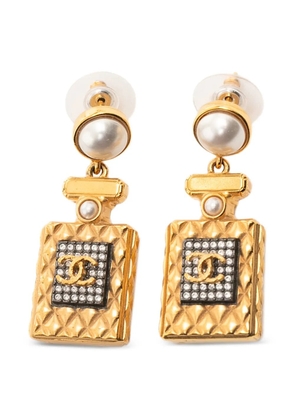 CHANEL Pre-Owned 2020 Gold Plated Faux Pearl and Strass CC Perfume Bottle Drop Earrings costume earrings