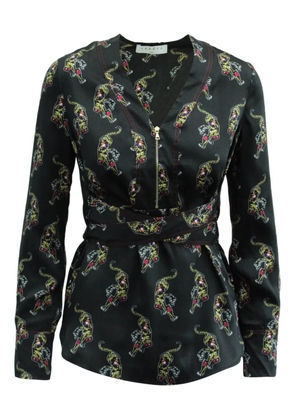 SANDRO Aya tiger-print half-zip blouse - Black