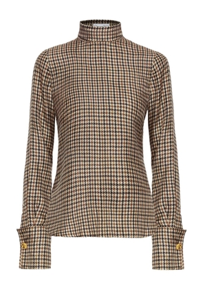 Oscar de la Renta houndstooth high-neck blouse - Brown