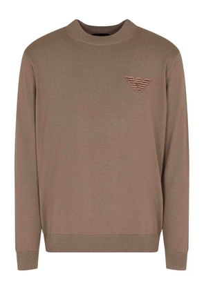 Emporio Armani embroidered crew-neck sweater - Brown
