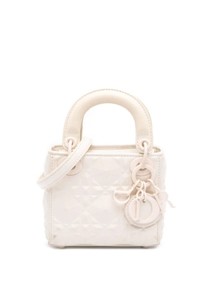 Christian Dior Pre-Owned 2022 Micro Ultra Matte Calfskin Cannage Diamond Motif Lady Dior satchel - White