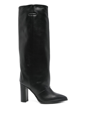 Gisel Moire 100mm leather knee-high boots - Black