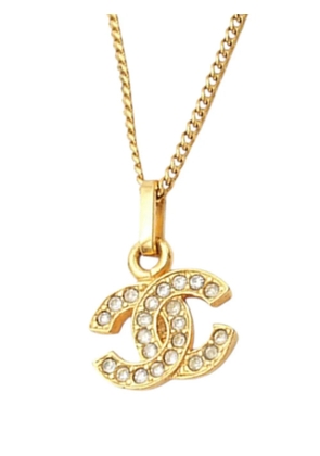 CHANEL Pre-Owned 1970-1980 Gold Plated CC Rhinestone Pendant Necklace costume necklace