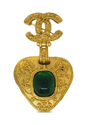 CHANEL Pre-Owned 1994 CC heart-motif brooch - Gold