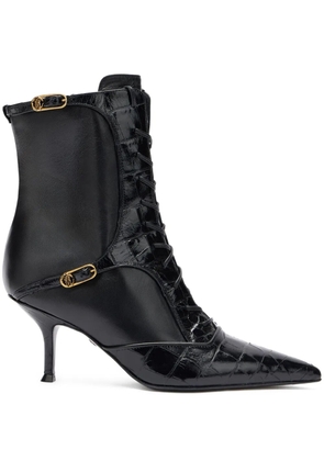 Roberto Cavalli lace-up crocodile-effect ankle boots - Black