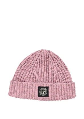 Stone Island ribbed logo-patch beanie hat - Pink