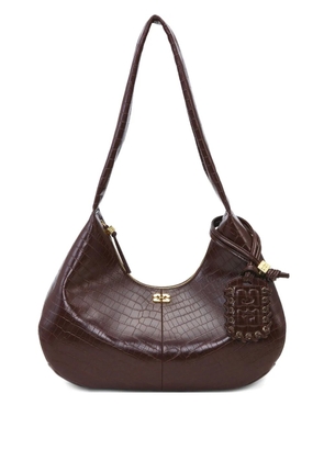 GANNI medium croc-embossed shoulder bag - Brown